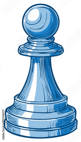 Single blue chess pawn with a round top and striped shading in a graphic illustration style
