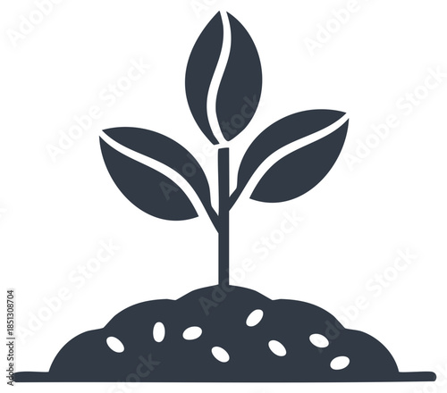 Seedling plant growing from fertile soil showing growth and new beginning concept icon