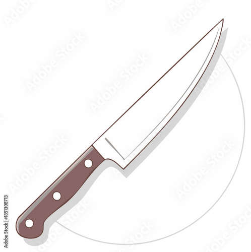 Stylized kitchen chef knife vector illustration with brown handle for culinary arts and cooking