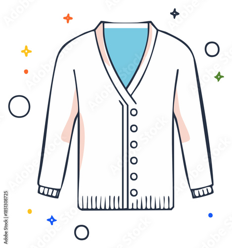 Doodle Style Illustration of a Clean White Knitted Cardigan