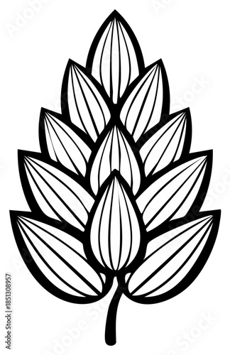 Stylized black outline drawing of a hop cone or pine cone botanical element