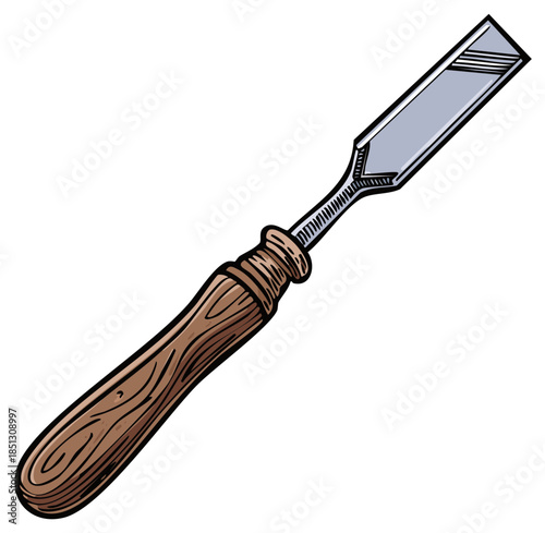 Hand drawn illustration of a wood chisel on a white background