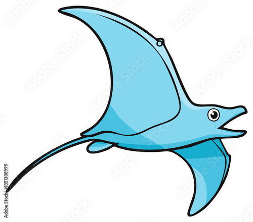 Cute blue pterosaur flying dinosaur cartoon character vector illustration
