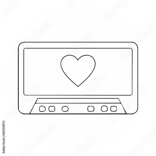 Audio Cassette Tape Outline with Heart Symbol, Love Songs Concept, Retro Music Style, Blank Template for Custom Labels