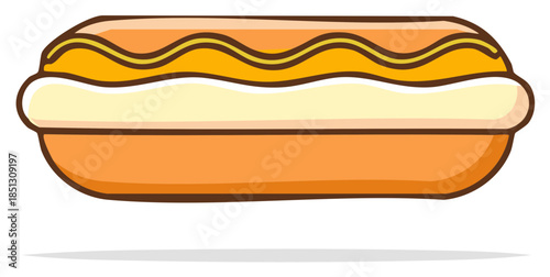 Classic American Hot Dog with Mustard on a Bun Cartoon Vector Illustration