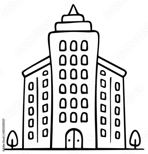 Modern office building illustration with simple design and symmetrical windows
