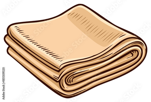 Isolated cartoon drawing of a neatly folded household linen or towel with bold outlines