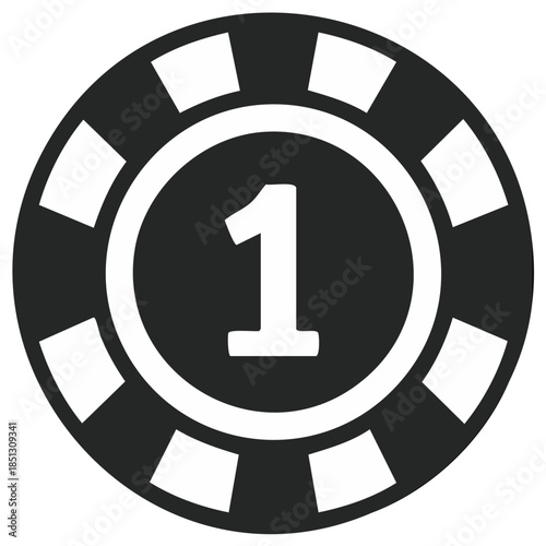 One value casino chip emblem featuring number one for games of chance gambling vector design