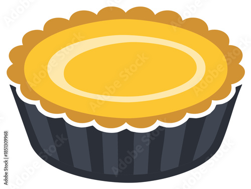 Golden yellow dessert tart with scalloped crust and dark ribbed base delicious baked treat illustration
