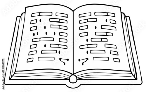 Open Book with Musical Notation Symbols Line Art Illustration
