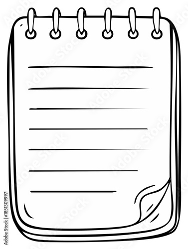 Cartoon line art sketch notebook notepad with lines for notes or writing. Blank paper.
