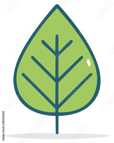 Isolated green leaf illustration with dark blue veins for botany or nature themes design projects