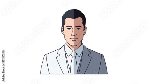 Professional Man in Gray Suit and White Shirt Looking Forward with Neutral Expression on Isolated White Background