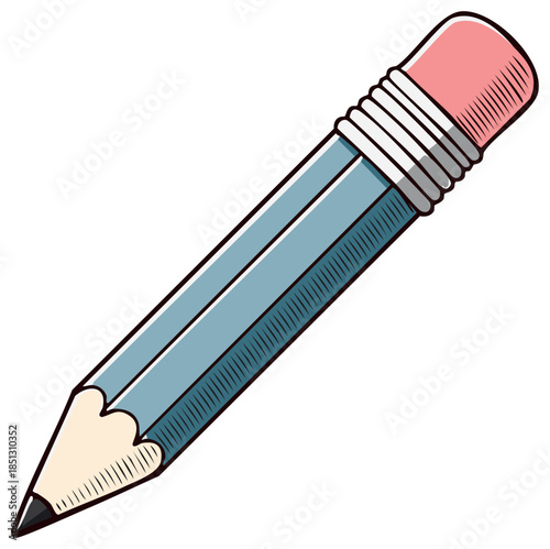Cartoon gray pencil with eraser vector illustration on white background