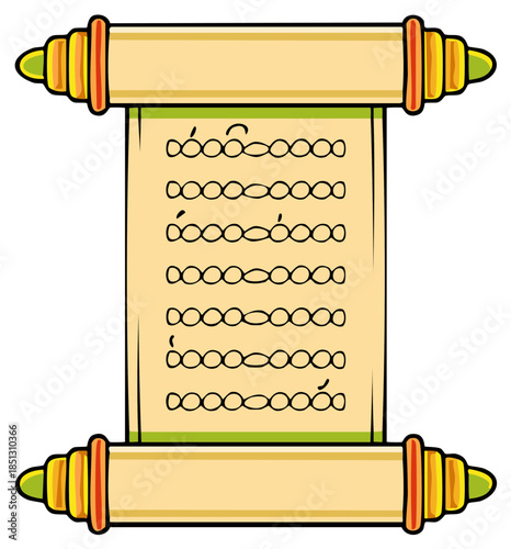 Cartoon Scroll with Illustrated Text and Decorative Ends