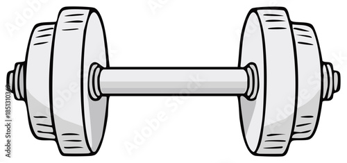 Cartoon illustration of a gray dumbbell for weightlifting and fitness activities