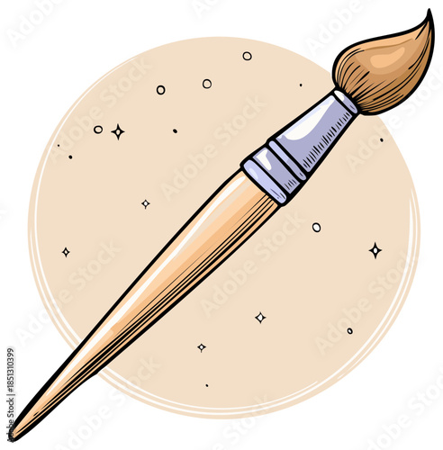 Hand Drawn Art Paint Brush with Background Circle for Watercolor Painting