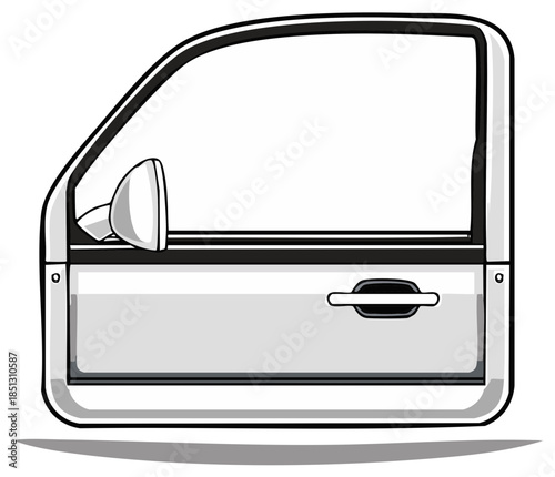 Vector illustration of a generic white vehicle door with side mirror and handle