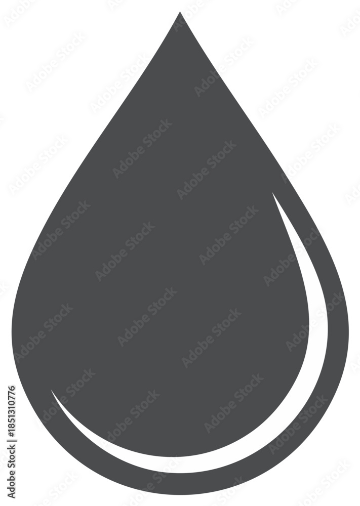 Fototapeta premium Dark gray water droplet or liquid drop icon with a clean minimalist design and white highlight