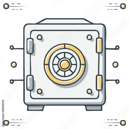Secure metal bank safe illustration for finance and digital data protection concepts