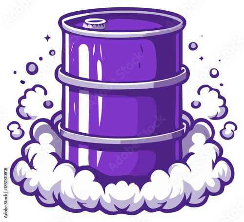 Vibrant purple barrel with steam and bubbles, representing energy or chemicals
