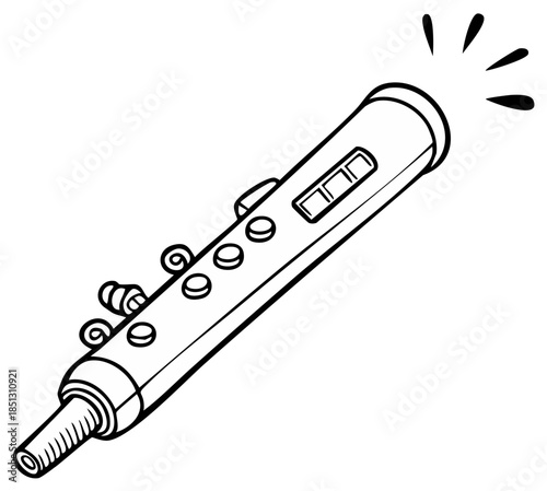 Stylized black and white illustration of a wind musical instrument isolated on a plain background