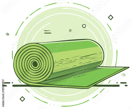 Rolled yoga mat illustration with circular design