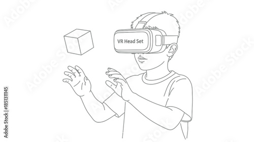 A young person experiences virtual reality with a vr headset and gesture control