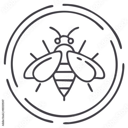 Minimalist Bee Illustration with Circular Frame, simple honey bee drawing