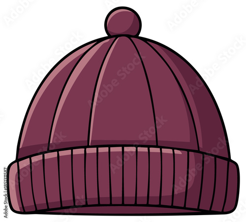 Purple knitted beanie hat with pompom a cozy warm winter accessory cartoon illustration