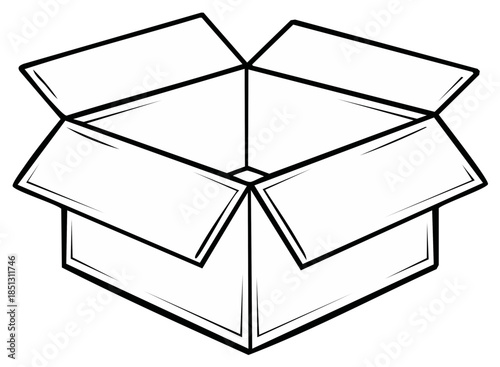 Empty cardboard box outline drawing ready for packaging delivery or storage concept