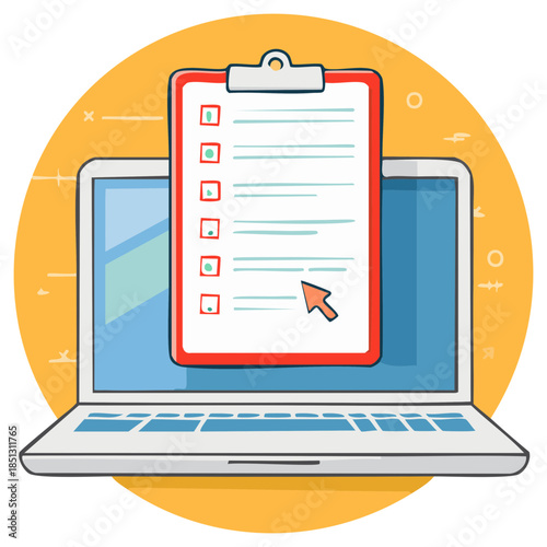 Digital checklist displayed on a laptop screen with a mouse cursor interacting with the online form