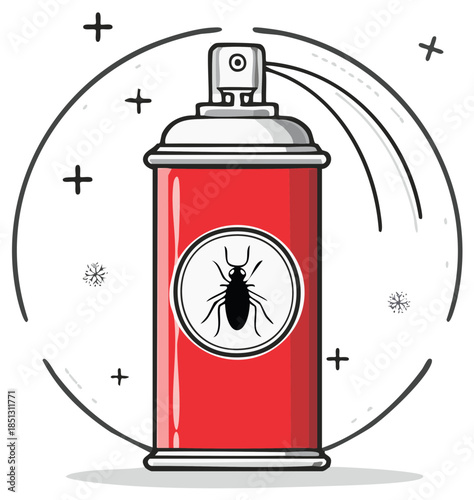 Red Aerosol Insecticide Spray Can with Cockroach Symbol Ready for Action