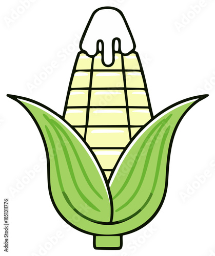 Cartoon Corn on the Cob with Butter Vector Illustration Fresh Sweet Corn