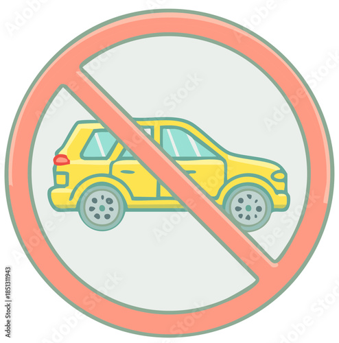 No car allowed prohibition sign icon illustration for forbidden vehicle access
