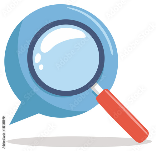 Magnifying glass concept in a speech bubble, concept of ideas, search and focus.
