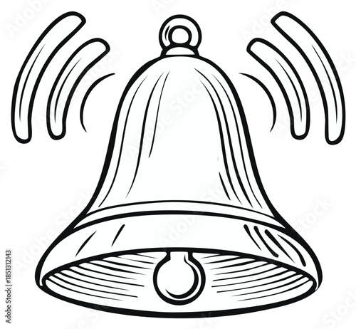 Classic bell ringing with sound waves vector illustration