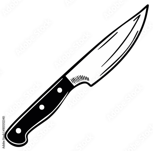 Bold black and white chef's knife illustration vector graphic