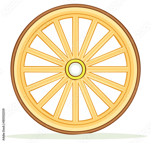 Cartoon Vector Illustration of a Wooden Cart Wheel Design with Spokes