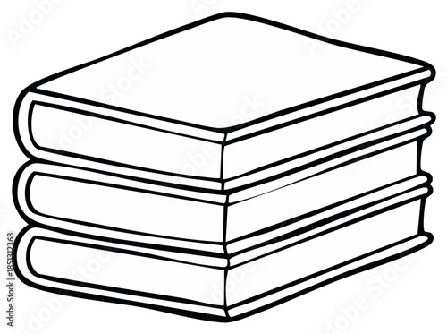 Stacked books illustration, monochrome outline, for education, reading or learning concepts.