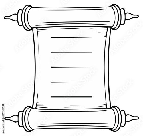 Hand Drawn Scroll Document With Horizontal Lines For Text And Decorative Ends