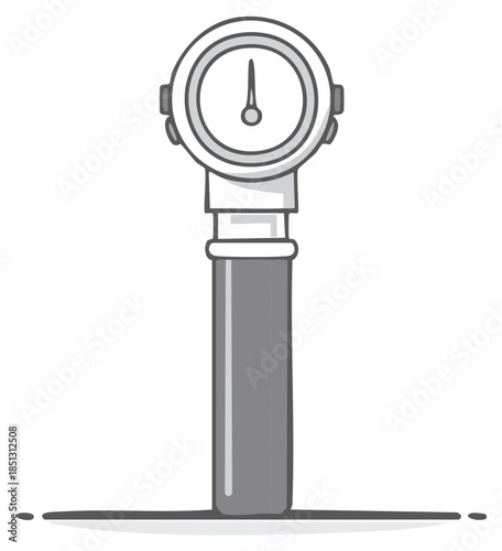 Simplified grayscale hand-drawn illustration of a medical diagnostic tool like an otoscope or ophthalmoscope.