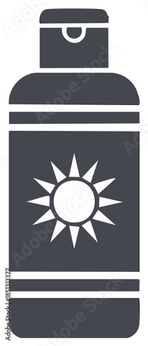 Sunscreen bottle with sun icon for skin protection and summer care