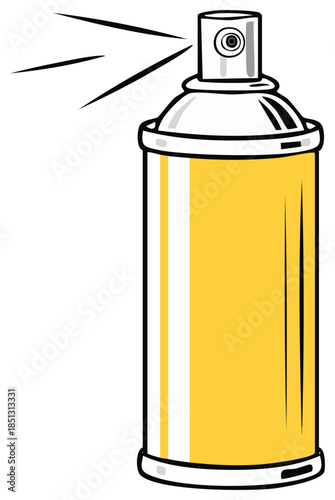 Yellow Aerosol Spray Can Spraying Pressurized Gas for Painting Art or Disinfecting