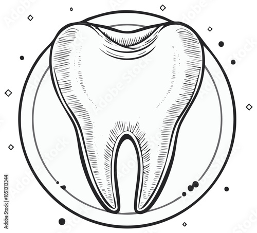 Dental tooth drawing with circles and dots element, illustration of dentistry
