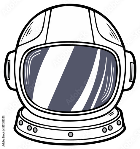 Illustrated Spaceman Helmet with Large Visor on White - Outer Space Exploration and Astronaut Equipment