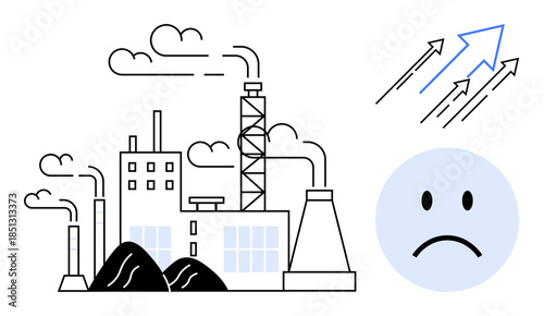 Industrial pollution. Factory emissions producing environmental degradation and poor air quality. Industrial pollution influences health and climate concerns. For sustainability, environment