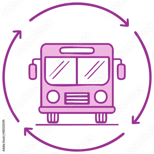 Public transport bus illustration with looping arrows showing continuous service or circular route