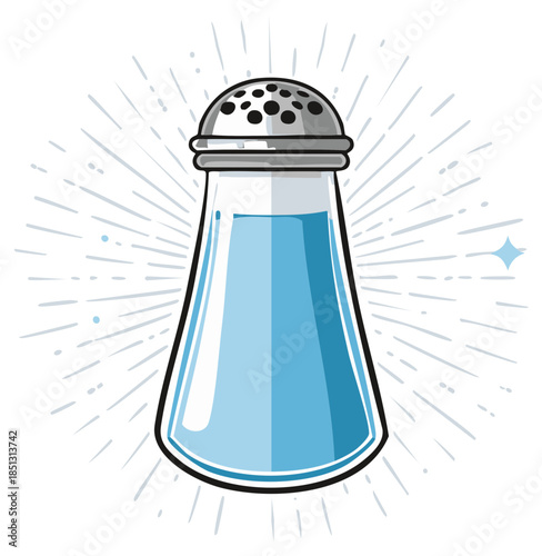 Stylized Salt Shaker Illustration Blue Liquid Gray Metal Lid Kitchen Utensil Tableware