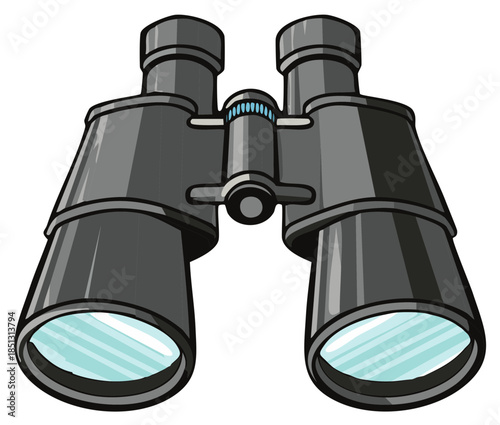 Detailed Illustration of Black Binoculars for Exploration and Sightseeing Equipment Isolated